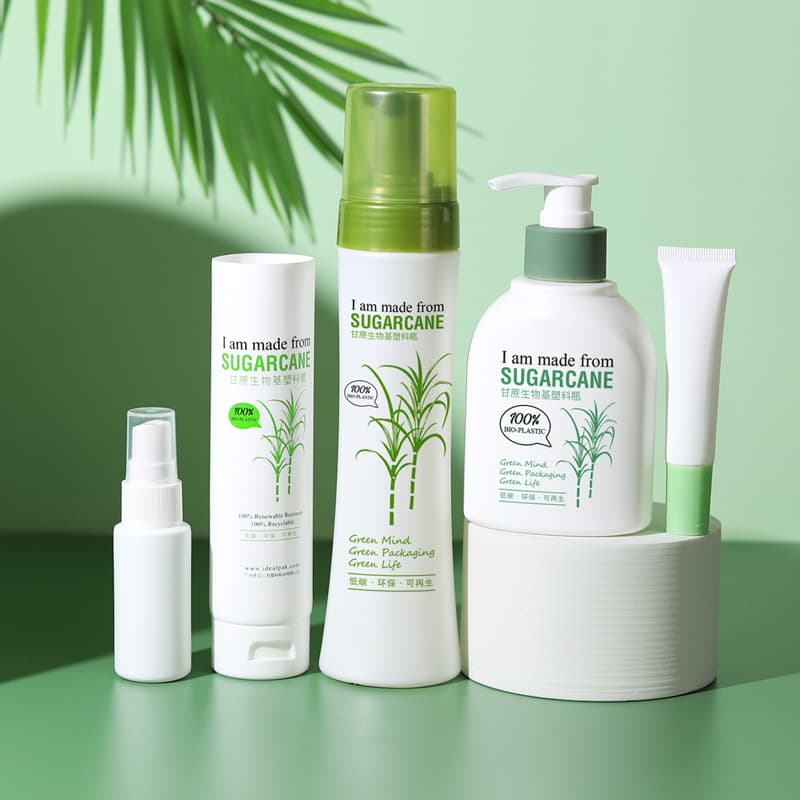Skincare Kit Ecofriendly Sugarcane Body Lotion Shampoo Shower Gel Packaging, Biodegradable material, tube, bottle, jar, closure, skincare kit, cosmetic packaging, customized color, logo, and capacity