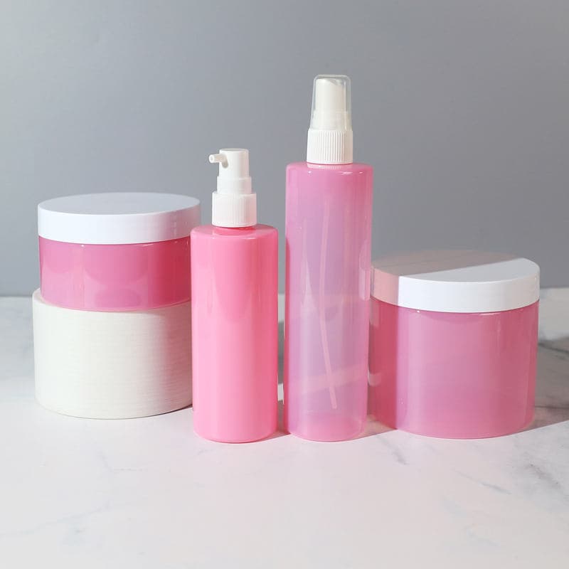 Luxury Cosmetic Packaging PET Bottle, Spray Bottle, Luxury Cosmetic Packaging, Pink Pet Bottle, Skincare kit, Cosmetic packaging, cream jar, pump, spray pump, lotion pump