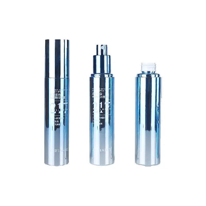 empty high end blue color sprayer bottles