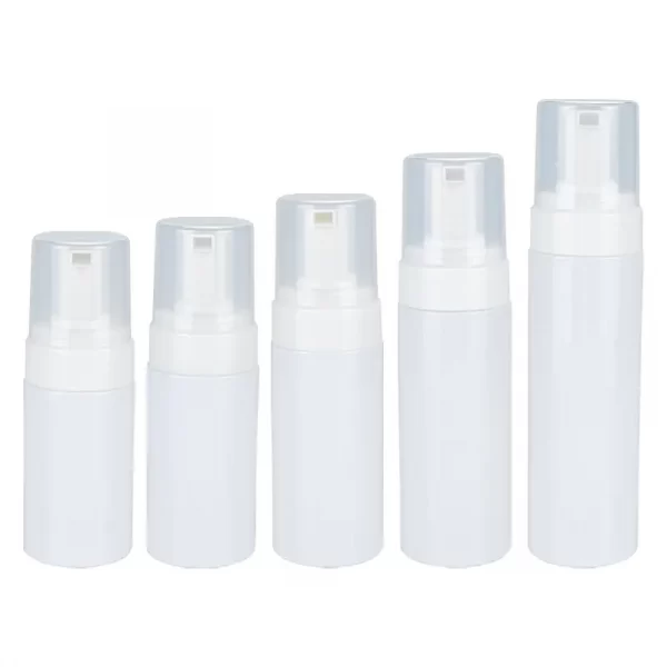 empty white color foaming bottles